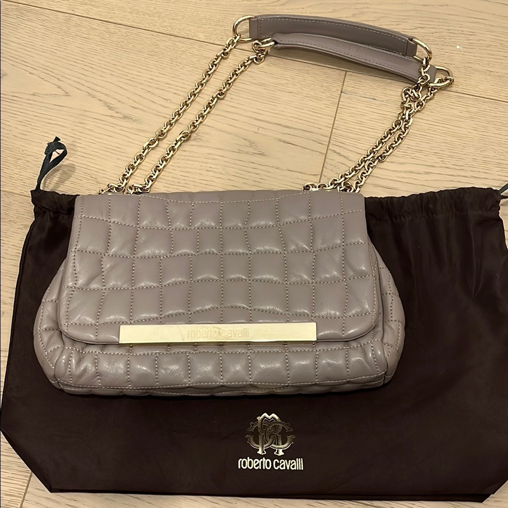 Roberto Cavalli Tan Shoulder Bag with Elegant Design